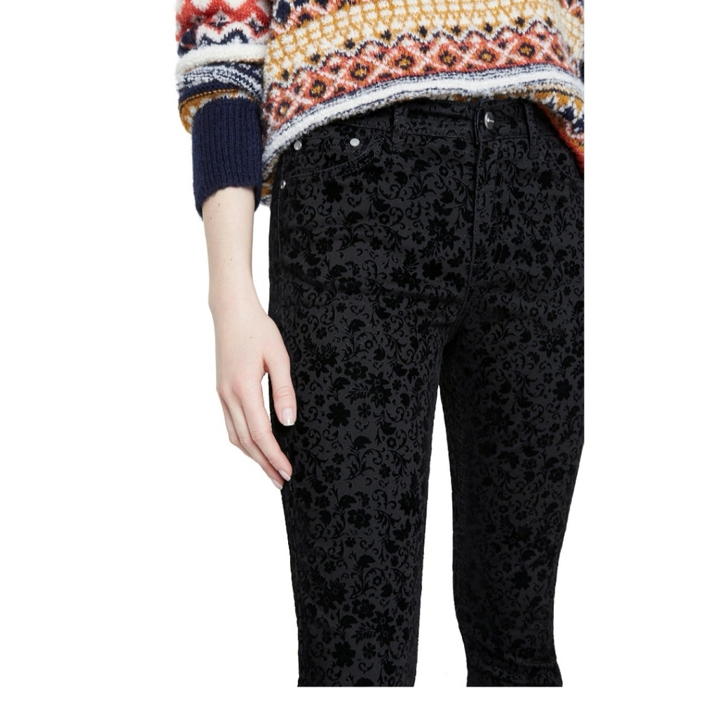 Desigual Black Flocked Jeans. Sz (42)